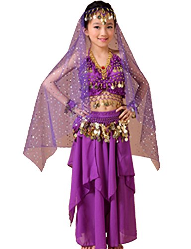 Astage Kids Belly Dance Costume Dress Set, Style B-purple, Medium (For height 53-57in)