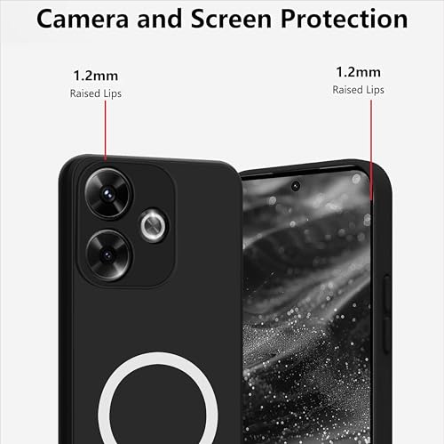 Image of SBMS Silicone Back Cover Case for Redmi 13 5G /Poco M6 Plus | Soft Micro-Fibre Lining Inside | Magsafe Print On Back Side Camera Protection Bump | Shockproof Case For Mi 13 5G (Magsafe Print Big Black)