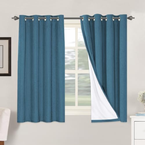 Image of H.VERSAILTEX 100% Blackout Curtains for Bedroom Thermal Insulated Linen Textured Curtains Heat and Full Light Blocking Drapes Living Room Curtains 2 Panel Sets, Blue Sapphire, 52x54 Inch