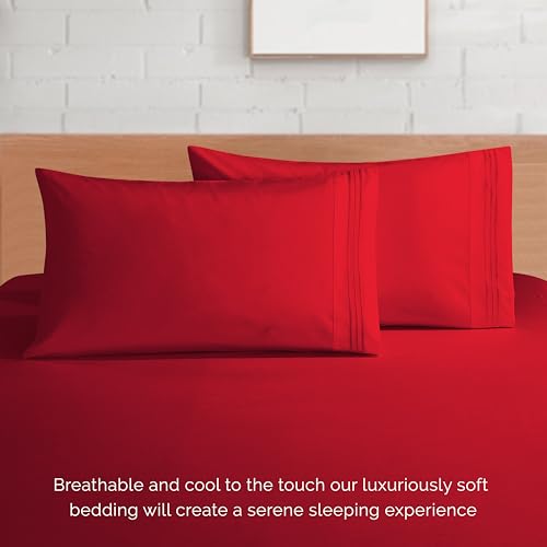 Elegant Comfort Luxury 1500 Premium Hotel Quality Microfiber 4-Piece Sheet Set - Soft, All Around Elastic 18-24 Inches Deep Fitted Sheet - Extra Deep Pocket Sheets, Queen, Red