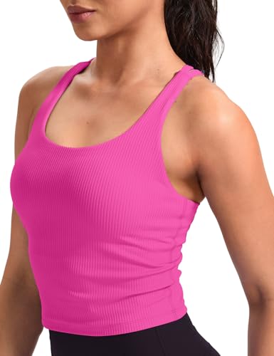 Image of HeyNuts Zeal Bras Longline Ribbed Medium Support Sports Bras, Crisscross Back Tank Tops with Removable Pads A-D Cups