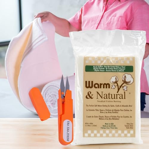 Westlake art Batting 2322, Cotton Batting, Crib Size 45\" X 60\", Needle-Punched for Strength, Low Loft, Easy Quilting, No Pre-Wash Needed, Bundled with Embroidery Scissors - [Pack Of 2] - Thumbnail 2
