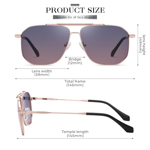 SIPLION Foxdon Polarized Sunglasses Mens - Pilot Metal Frame Medium Size UV400 Stylish Retro Style JS85382