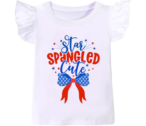 Image of Tkria July 4th Tank Top Girl Toddler 4th of July Shirt Baby Girl American Flag Shirt USA Ruffle Tee Girl Patriotic Outfit