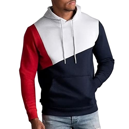 JEShifangjiusu Men' S Fashion Hoodie Long Sleeve Color Block Workout Pullover Loose Drawstring Hooded Sweatshirt Outwear
