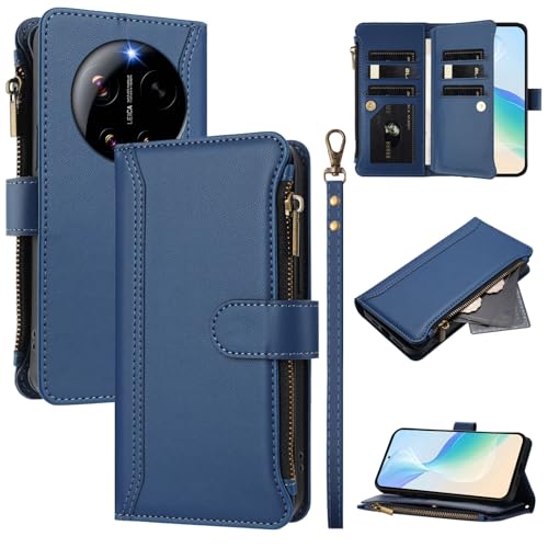 linsuyu Cover Compatible with Xiaomi 17 Ultra,Compatible with Xiaomi 17 Ultra Zipper Dual Card Slot Wallet Phone Case Blue