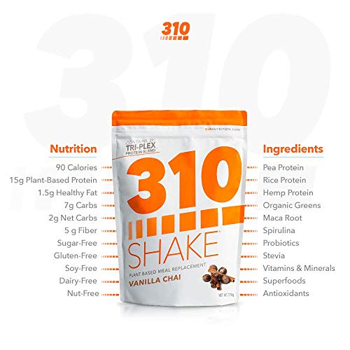 Vanilla Chai Meal Replacement | 310 Shake Protein Powder is Gluten and Dairy Free, Soy Protein and Sugar Free | Includes 310 Shaker and Free Recipe eBook | 28 Servings