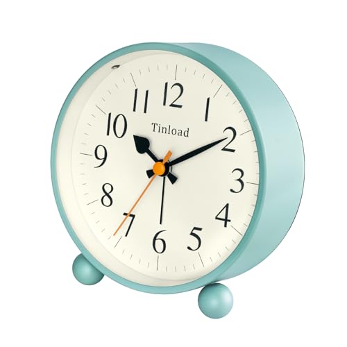 Image of Tinload 4.5 inch Vintage Retro Analog Alarm Clock, Super Silent Non Ticking Small Clock with Manual Light, Snooze, Battery Operated, for Living Room, Bedroom, Bedside, Desk(Green)