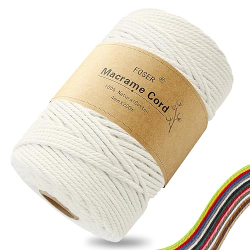 FOSER Premium Makramee Garn 4mm × 200m Natürliches Makramee Schnur Makramee Kordel für Handwerk wanddeko (Naturfarben)