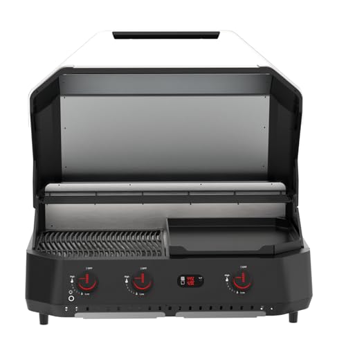 Cozze® G-800 COMBO Plancha-Grill – 3-Brenner Gasgrill mit Grillplatte – 50 mbar – Outdoor Grill mit 9,5 kW Leistung & digitalem Thermometer – inkl. Druckregler & Warmhalterost