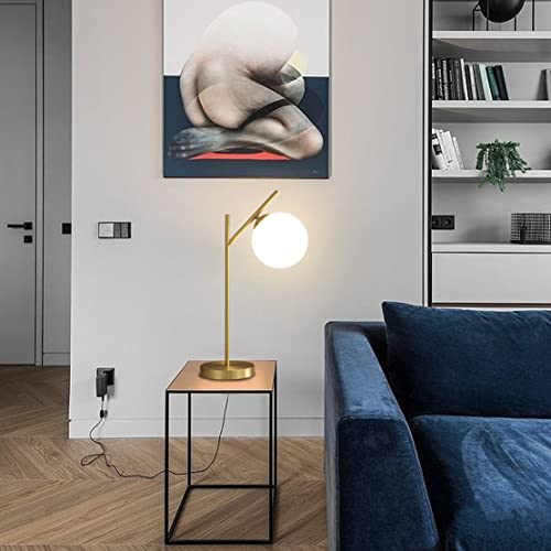 Fulesi Mid Century Modern Table Lamp, 1 Light Brass Glass Globe Bedside Lamp, Contemporary Metal Table Lamp with Milky White Glass shadefor Bedroom Living Room Study Room by Fulesi - Used condition - Image 7