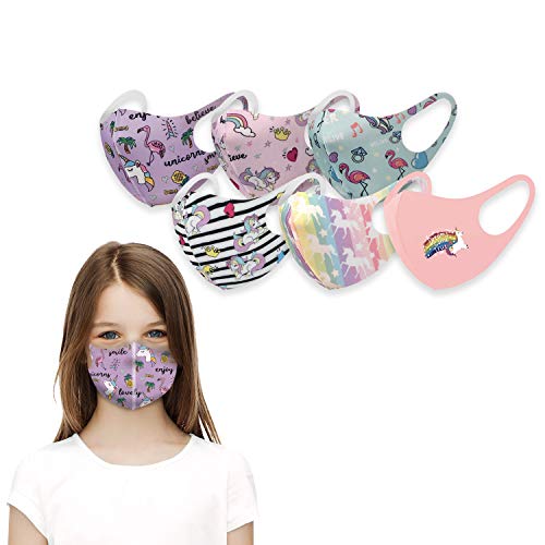 Girl's Fashion Unicorn Themed Protective Face Covering Gear Super Light Breathable Selection (Pack of 6 KM60, 61, 62, 63, 64, 65)