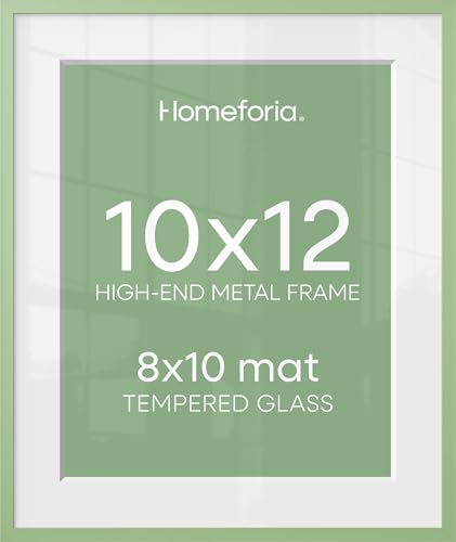Image of Homeforia 10x12 Picture Frame Sage Green, High End Metal 10x12 Wall Hanging Frame with Mat 8x10, 10 x 12 Poster Frame Matted to 8 x 10 inch Photo, 10by12 Thin Frame, Tempered Glass, Wall Kit, Set of 2