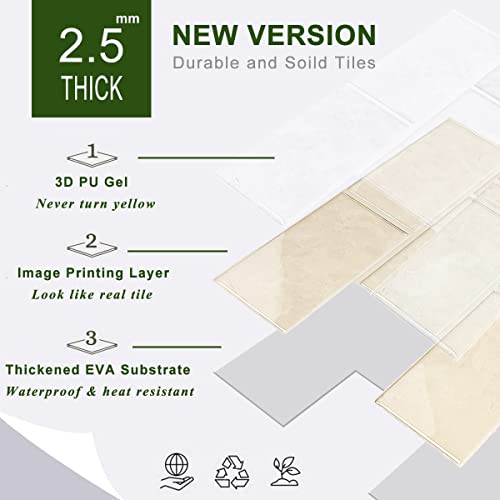 Stickgoo 10-Sheet Backsplash Peel And Stick Subway Tile, Self Adhesive Vinyl Wall Tiles, Stick On Backsplash For Kitchen And Bathroom(Thicker Design, Beige Marble) #TOP6