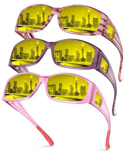 Image of Night Vision Glasses, Fit Over Glasses Mens Womens, Wrap Around Anti Glare HD Night Vision Lens for Night Driving