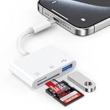 USB C SD Card Reader for iPhone 17 16 15 Pro Max iPad MacBook, 3-in-1 Type C Memory Trail Camera Card Adapter with Dual Slots & USB Port for Mac MacBook Pro/Air/Mini Android Laptop More USB C Devices