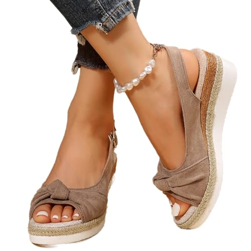 Orthopedic Platform Wedge Sandals for Women Summer Dressy 2025 New Bowknot Open Toe Ankle Strap Hemp Rope Sandal Comfortable Beach Slip on Slides