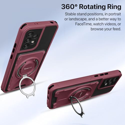 Image of Vaku Luxos Axion Armor Military Grade TPU Back Cover Case for Samsung Galaxy A53 5G with Magnetic Ring Holder Kickstand Camera Screen Protector- Maroon