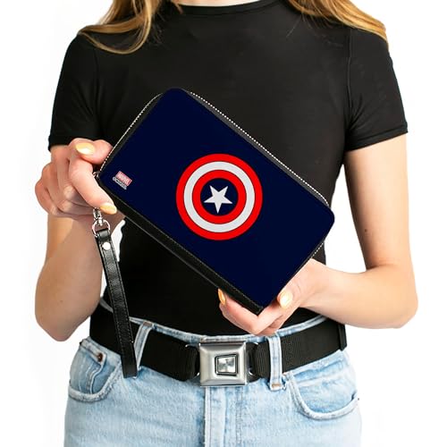 Buckle-Down Marvel Comics Wallet, Zip Around, Captain America Shield Navy Red White, Vegan Leather4