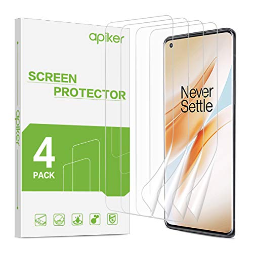 apiker 4 Pack Compatibel met OnePlus 8 Pro Screen Protector, Zachte TPU Film Ondersteuning Vingerafdruk Sensor, Maximale Dekking, Niet Nat Toegepast, Case Vriendelijk
