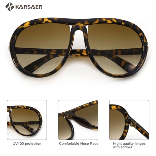 Image of Karsaer Oversized Vintage Aviator Sunglasses for Men Women?Big Retro Round Aviator Sunglasses K7132