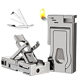 5 in 1 Pipe Lighter，Built-in Pipe Stand, Stainless Steel 3 in 1 Pipe Tool Cleaner - Pipe Reamer Tamper Pokers, Refillable Butane Lighter with Angled Soft Flame, Pipe Gift for Pipe Smokers