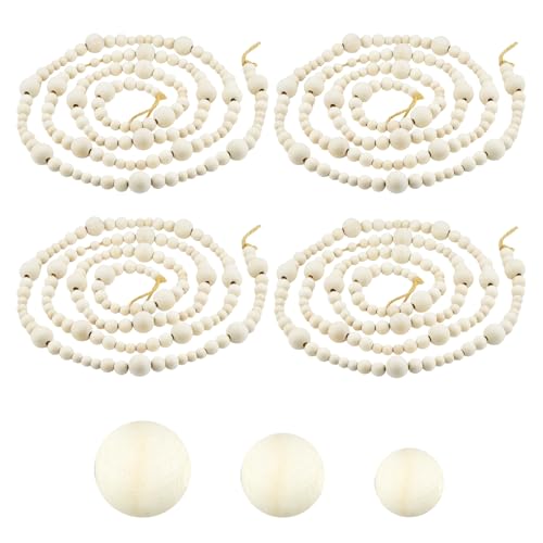 4PCS 172in Christmas Wood Bead Garland, Creative Wooden Garland for Valentine's Day Decor, Farmhouse Wall Home Rustic Country Natural Holiday Decoration Hanging Prayer Beads