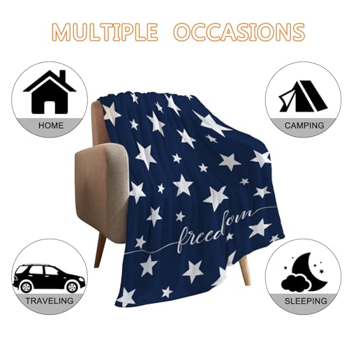 Image of YeeJu Patriotic Throw Blanket Twin Size 4th of July Memorial Day Fourth of July Blanket Couch Sofa Bed Soft Fleece Blankets Stars and Stripes White Blue Independence Veteran Day Blanket 60x80