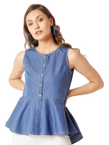 Image of Miss Chase Women's Round Neck Half Sleeves Cotton Lace and Pearl Detailing