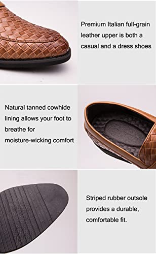 Men's Dress Oxford Loafers Comfortable Leather Formal Business Slip On Loafers For Men Oxfords (Brown,10) #TOP3