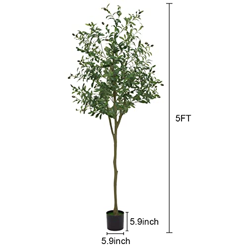 GarveeHome Artificial Olive Tree, 5FT Tall Faux Silk Plant Faux Olive Tree with Pot for Office House Living Room Home Decor Housewarming Gift