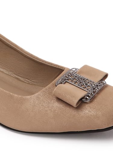 Image of Carlton London Women's Block Heel Round Toe Pumps - Elegant, Comfortable, and Stylish for Office, Casual and Semi-Formal Use