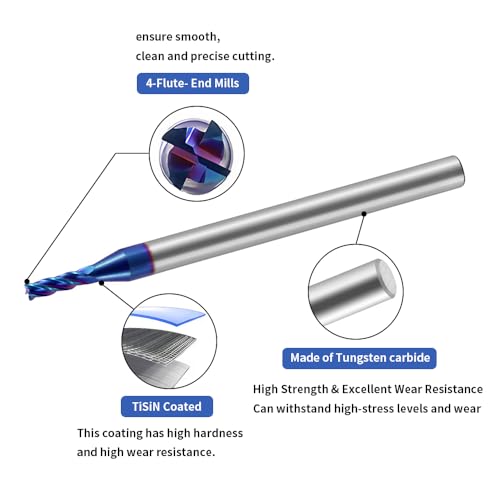 Image of Carbide Square End Mills-4 Flute HRC65 TiSiN Coated,for Milling Alloy Steels, Hardened Steel, Metal etc.1 Pcs D1x50mm