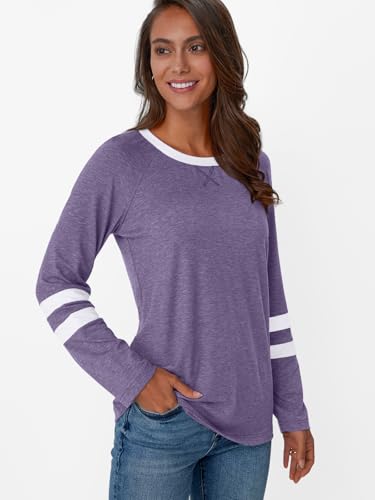 Image of AUTOMET Womens Color Block Long Sleeve Shirts Oversized Crewneck Casual Top