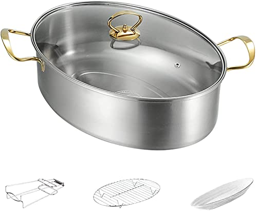 Olla De Acero Inoxidable 304 para Cocinar Al Vapor, Juego De Utensilios De Cocina Ovalados De 8 Cuartos con Rejilla, Cerámica, Vaporera para Pescado Chuck para Cocinar Al Vapor Y Sopa Hirviendo, Mang