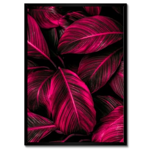 Poster feuilles roses cadre blanc 50x70 cm décoration murale design