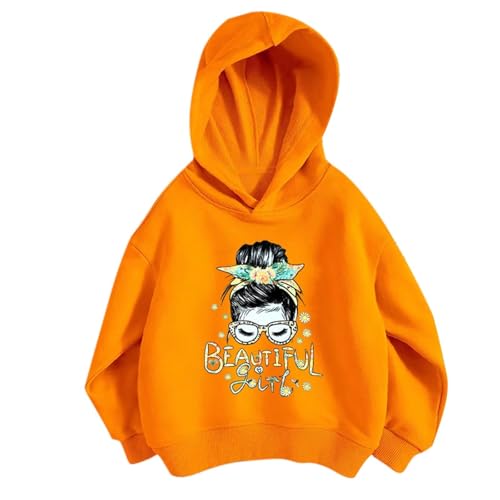 Girls and Toddlers' Pullover Hoodie Sweatshirt with Hood Fashion Casual Tops Baggy Thin Top for (Orange, 4-5 Years)