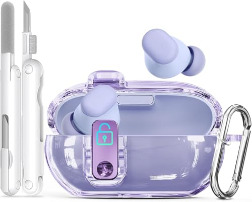 Seucre Lock Case for Beats Solo Buds 2024 with 3-in-1 Cleaner & Keychain Ekoonpft Soft TPU Cases Cover Compatibility with Beats Solo Buds Wireless Bluetooth Earbuds Full Protection (Claer Purple)