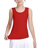 QooNoo ガールズ タンクトップ キッズ ノースリーブ アンダーシャツ ラウンドネック 速乾 アスレチック ダンストップス カジュアル ワークアウトトップス 5-12歳, レッド, X-Small