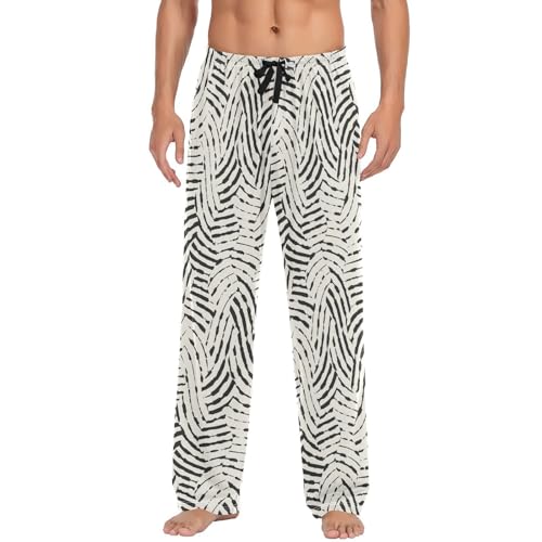 Mens Pajama Pants Black-white Thick-thin Stripes Lounge Pants with Pockets,Elastic Waist Sleep Bottoms-S