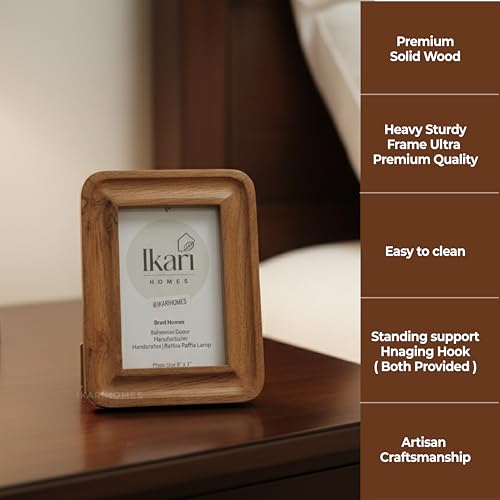 Image of Ikari Homes Premium Solid Wood Photo Frame for Tabletop & Wall Hanging | Boho Aesthetic Picture Frame with Strong Back Support & Hanging Hook| Heavy Sturdy Artisan Crafted Walnut Finish