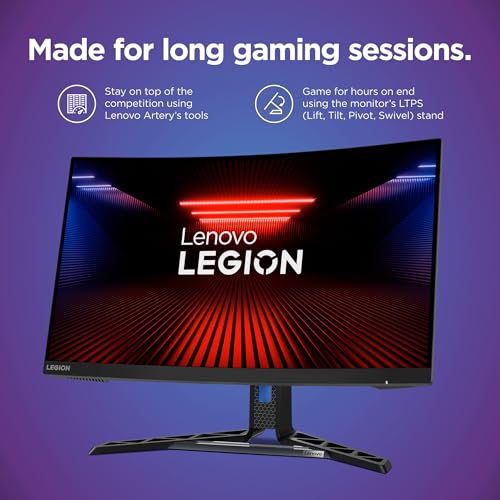 Image of Lenovo Legion R27fc-30 Gaming Monitor, 27 inch FHD Curved, 280Hz, 0.5ms MPRT, AMD FreeSync, VESA Adaptive Sync, Lift /Tilt /Pivot /Swivel Stand, HDMI 2.1 and DisplayPort 1.4, 350 nits, Raven Black