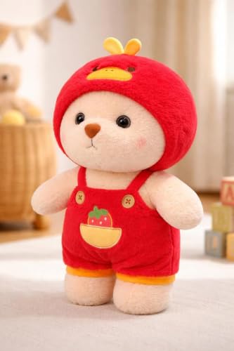Image of RVA Soft Toy Cute Duck Hoodie Teddy Bear Soft Stuffed Animal Doll 30 CM for Kids, Babies & Toddlers | Huggable Cuddly Plush Gift for Boys & Girls (Red)