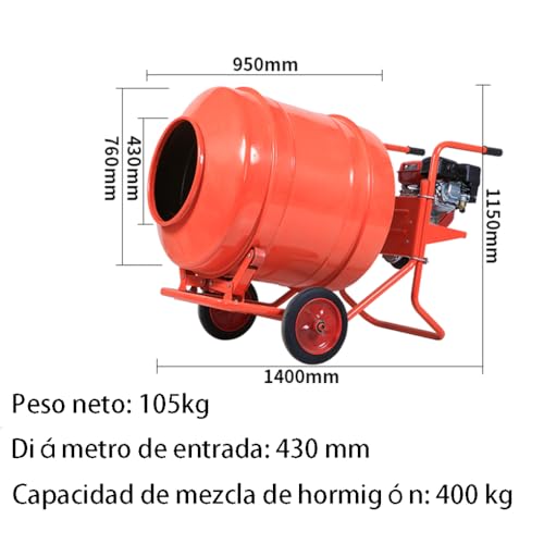 Hormigonera eléctrica portátil para pequeños proyectos de construcción, eficiente capacidad de mezcla de 150-500 kg, ideal para bricolaje y uso profesional