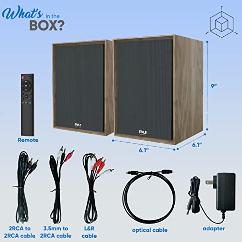 Pyle Powered Bookshelf Speaker Monitors, Hifi Studio Monitor Computer Desk Stereo Speaker System, Opt/Coax/Rca/Usb/Aux Out Connection, Vol/Treb/Bass Control Studio Sound, Wood - Pbksrb40 #TOP6