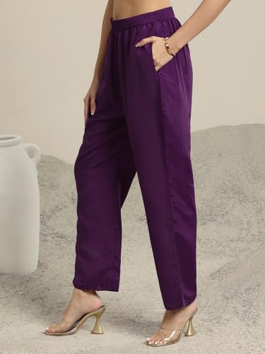 Image of Libas Burgundy Yoke Design Organza Straight Kurta set for Women | daily wear suit