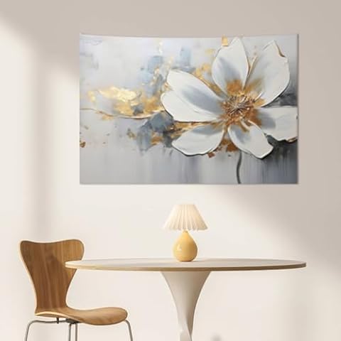 Apdidl Floral Art Decor Poster Tapestry for Bedroom, White Lotus Flower Oil Painting Tapestries Wall Hanging, Nature Wall Covering for Living Room Kitchen Bathroom Office Decoration (24"X36") Cover