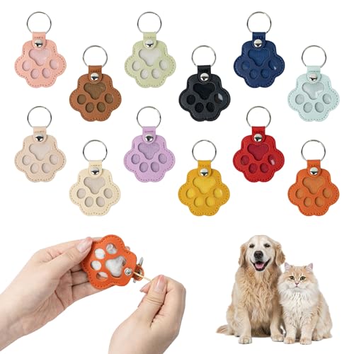 Bifeaw 12 Packs Learher Pet Hair Storage Keychain - Dog Cat Fur Memory Charm - Furever Keychain for Collecting Cat and Dog Hair