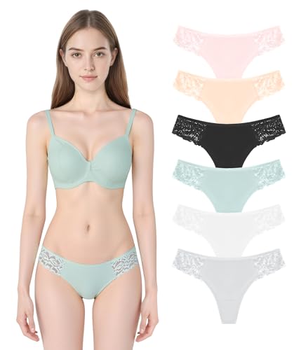 Power Flower Tangas de Encaje y Algodón para Mujer – Braguitas G-String de Tiro Bajo, Ropa Interior Suave y Transpirable, Pack de Bragas T-Back (60053, S-M)