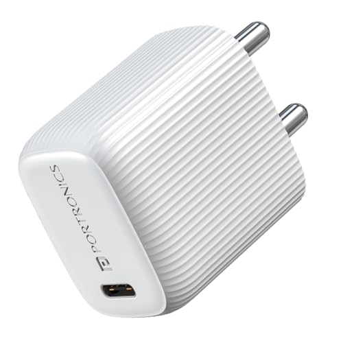 Image of Portronics Adapto 20X 20W Type C PD Fast Charging Adaptor, Fast Charger for iPhone 17 /16 /15 /14 /13 /12 Series with Plus /Pro /Pro Max Series Support, Samsung All Series Smartphones & All Type C Phone